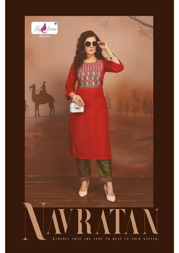 Fly Free Navratan Ethnic Wear Embroidery Work Kurti With Bottom Collection